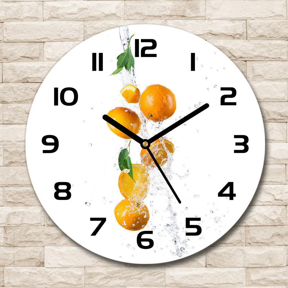 Horloge en verre ronde Oranges et eau