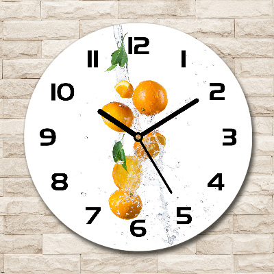 Horloge en verre ronde Oranges et eau