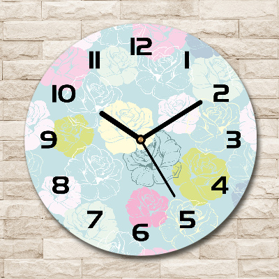 Horloge en verre ronde Roses