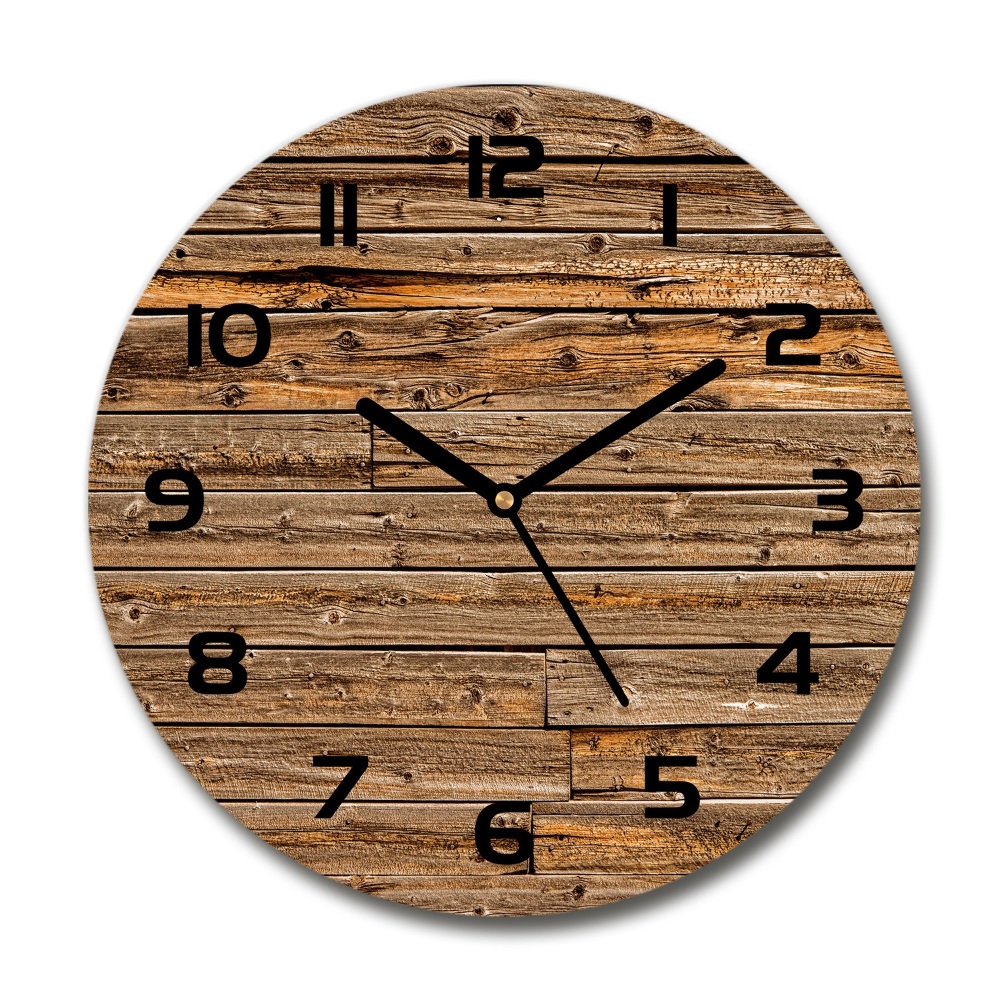 Horloge en verre ronde Mur en bois brun