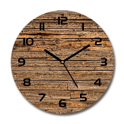 Horloge en verre ronde Mur en bois brun