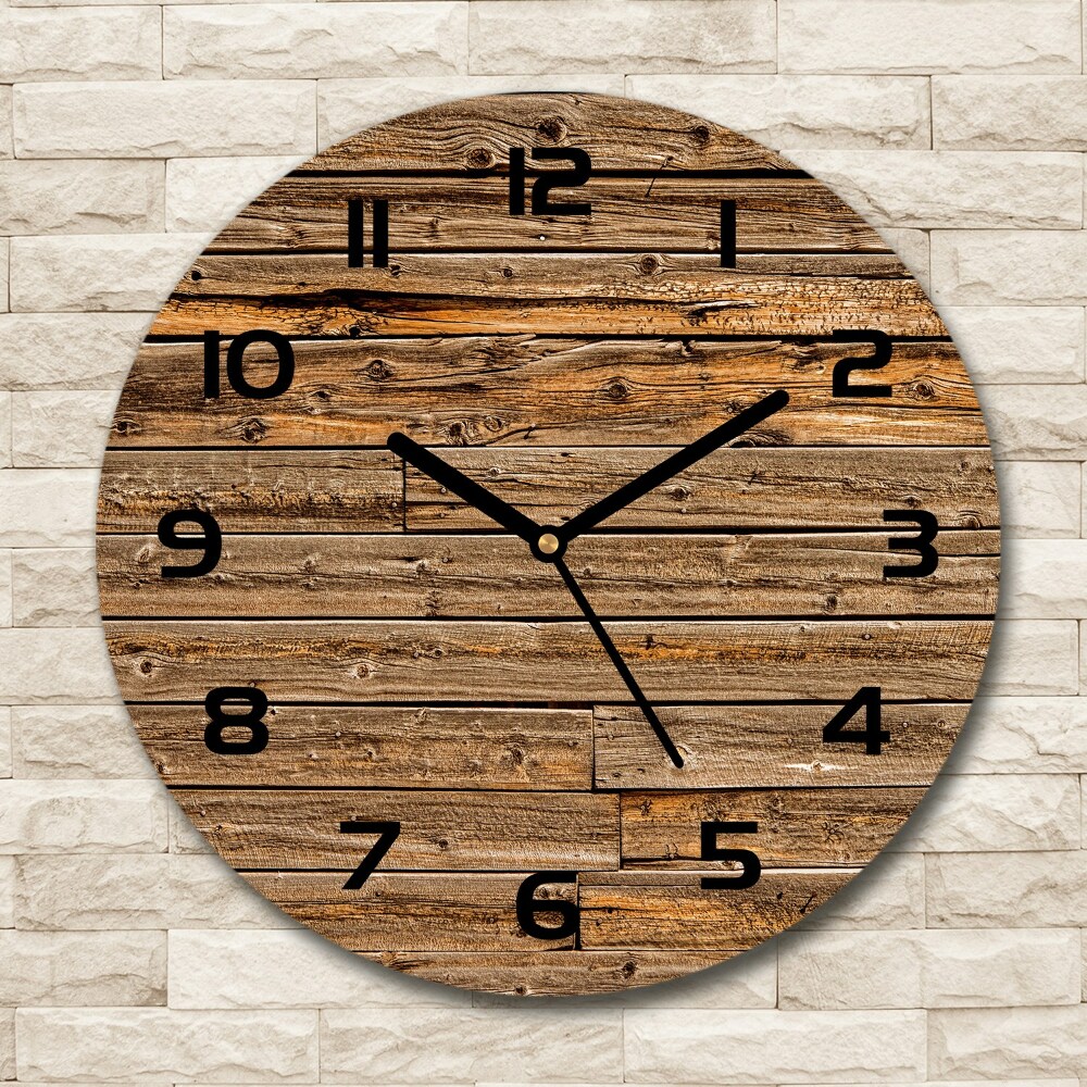 Horloge en verre ronde Mur en bois brun