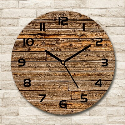 Horloge en verre ronde Mur en bois brun