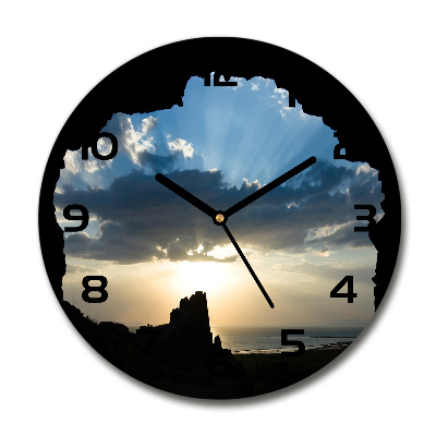 Horloge en verre ronde Coucher de soleil nuages