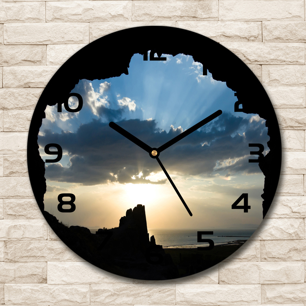 Horloge en verre ronde Coucher de soleil nuages