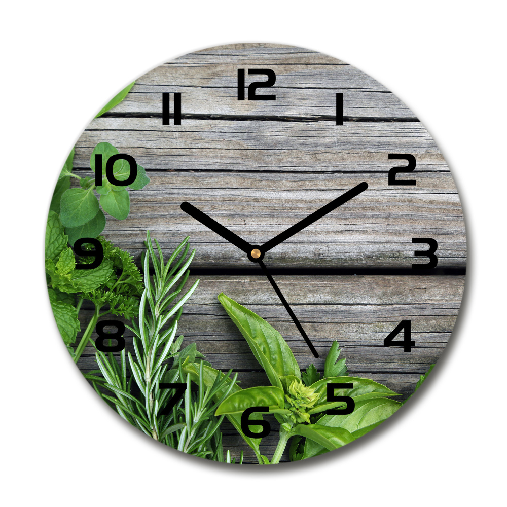 Pendule murale ronde Fond en bois herbes