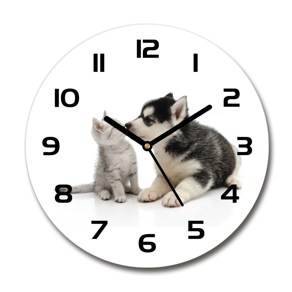 Horloge ronde murale Chien et chat