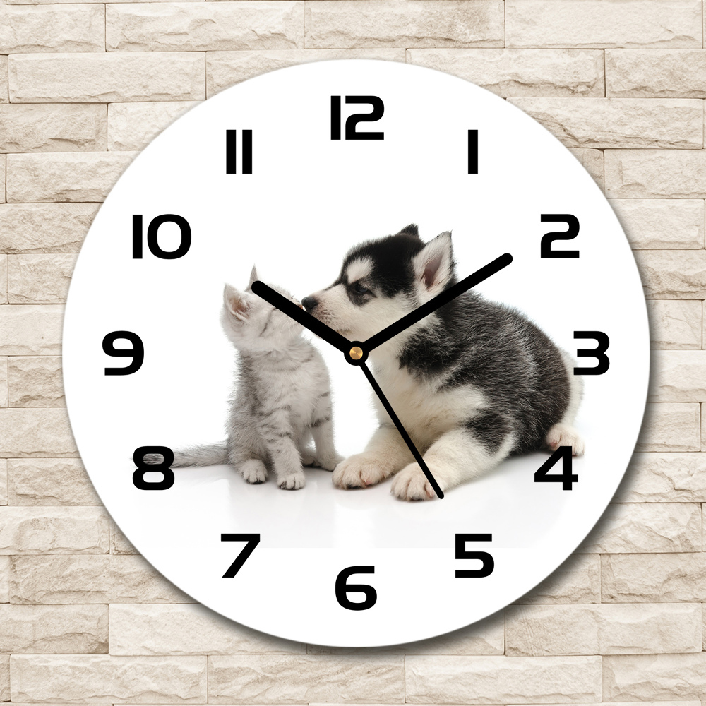 Horloge ronde murale Chien et chat