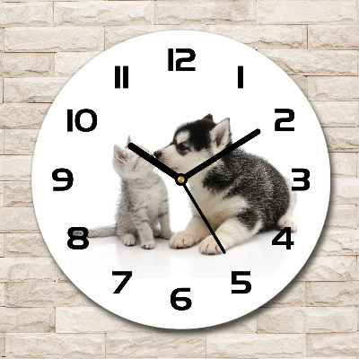 Horloge ronde murale Chien et chat