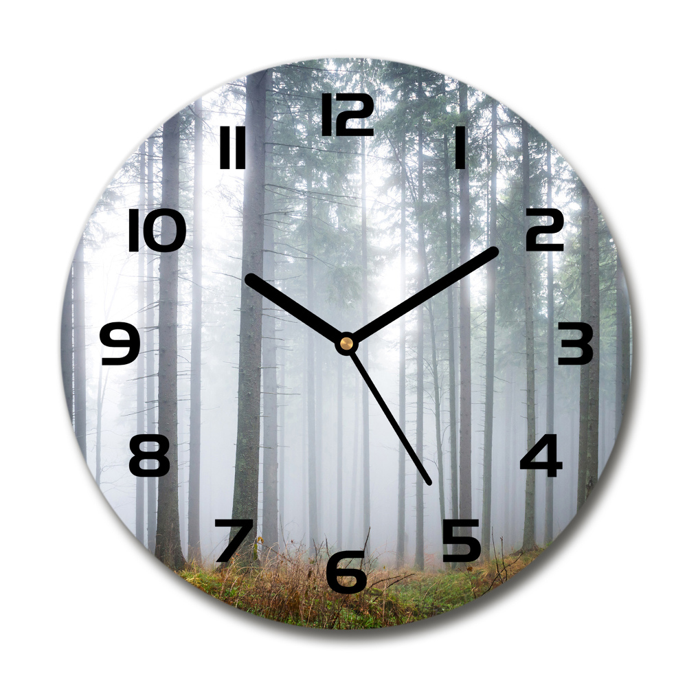 Horloge en verre ronde Brume dans la forêt