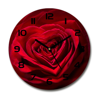 Horloge ronde murale Rose à coeur rouge