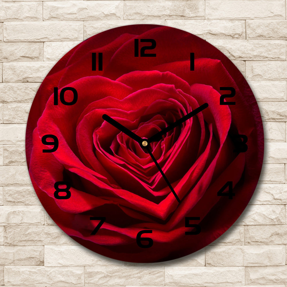 Horloge ronde murale Rose à coeur rouge