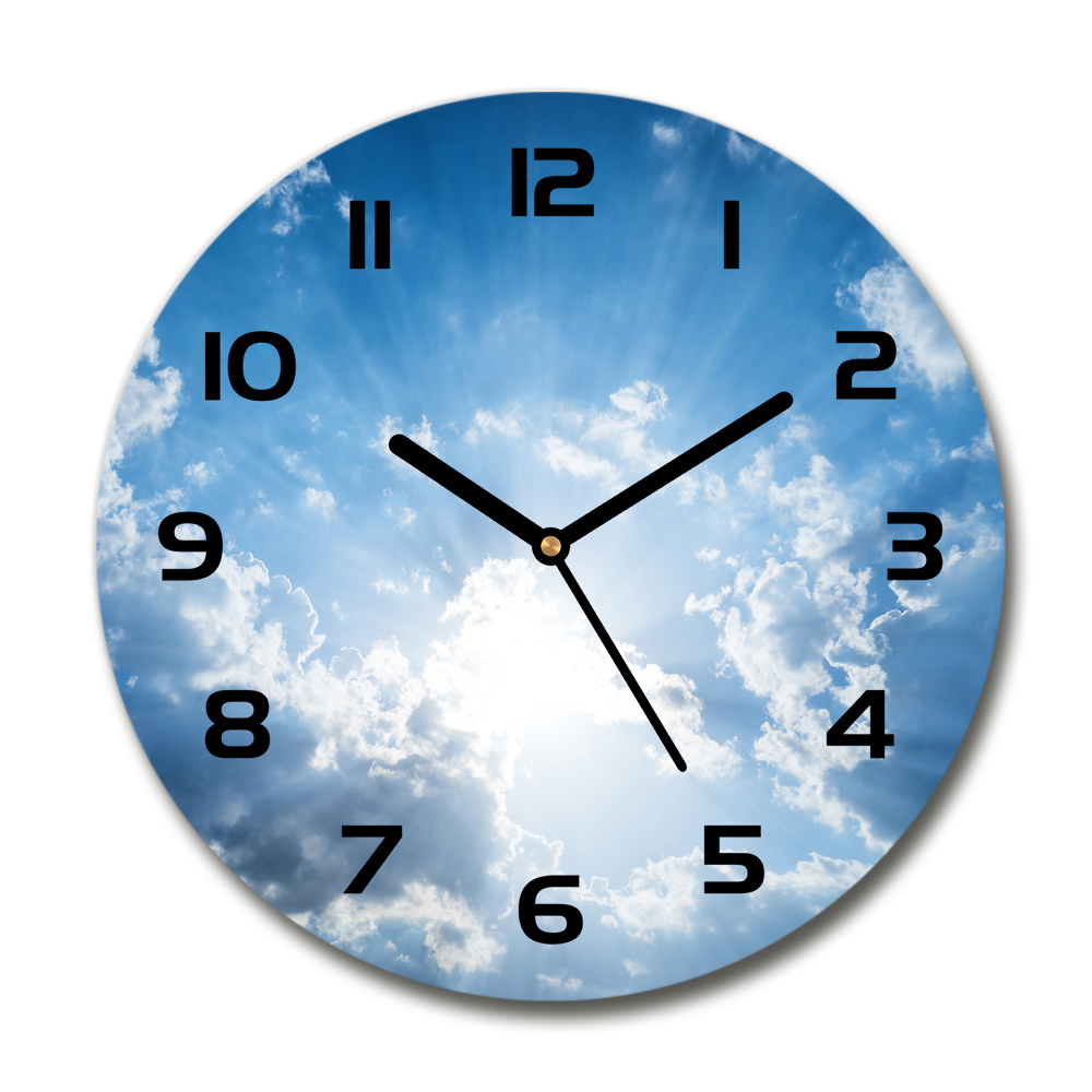 Horloge en verre ronde Nuages dans le ciel soleil