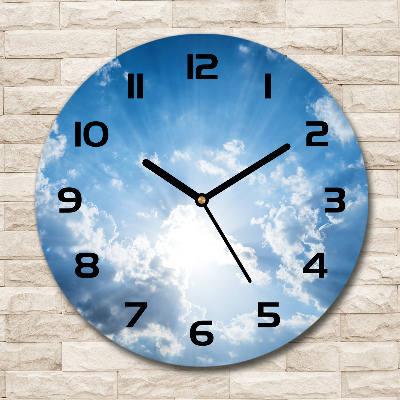 Horloge en verre ronde Nuages dans le ciel soleil