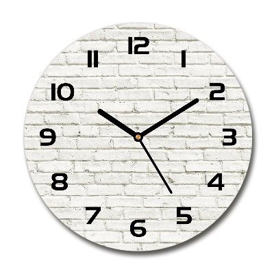 Horloge en verre ronde Briques blanches mur