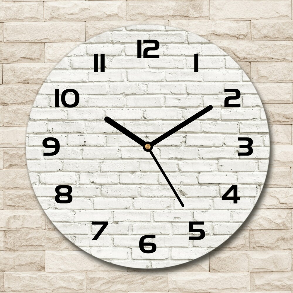 Horloge en verre ronde Briques blanches mur