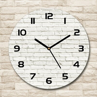 Horloge en verre ronde Briques blanches mur