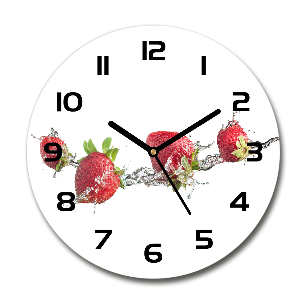 Horloge en verre ronde Fraises et eau