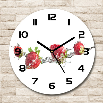 Horloge en verre ronde Fraises et eau