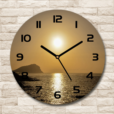 Horloge en verre ronde Coucher de soleil sur la mer