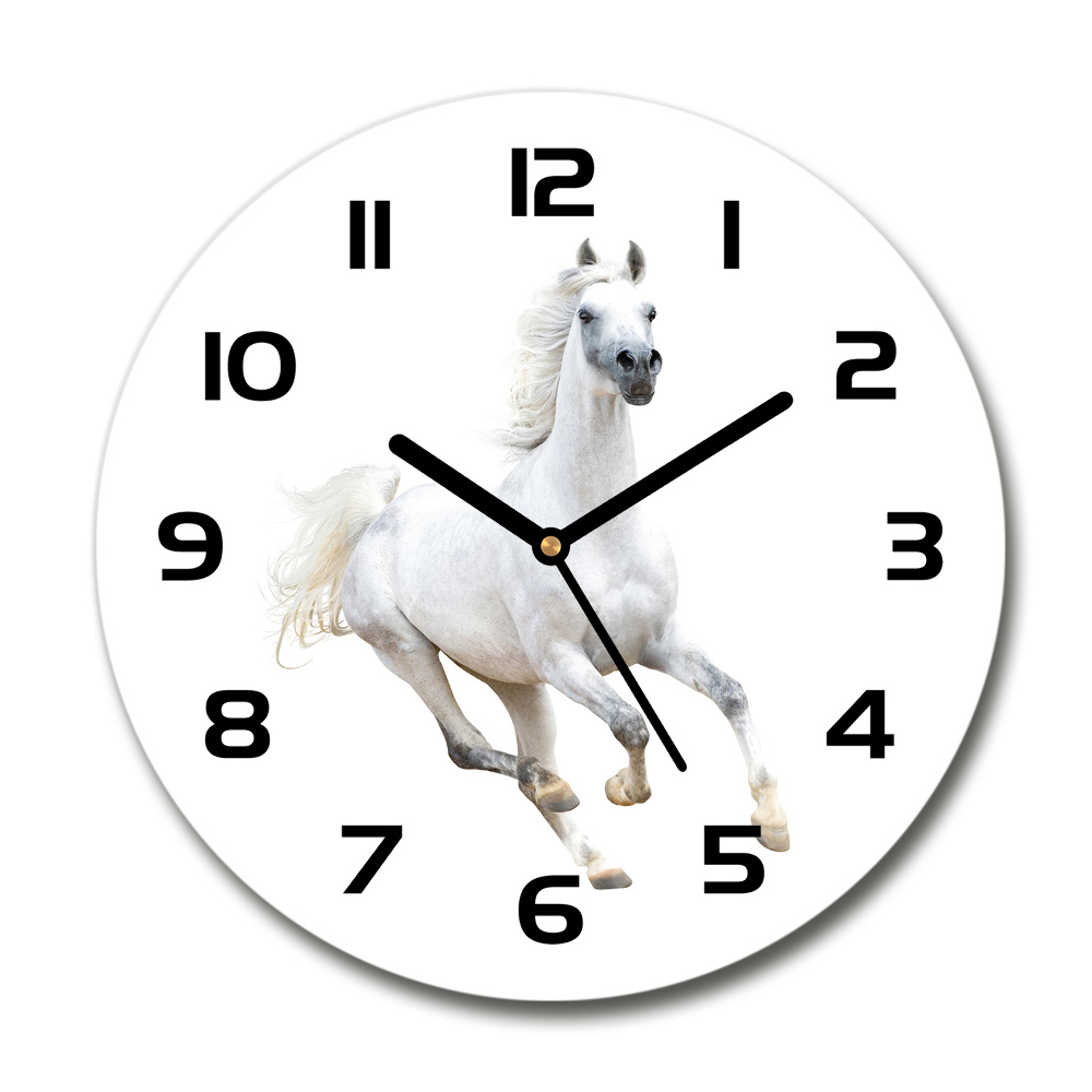 Horloge ronde Cheval arabe blanc