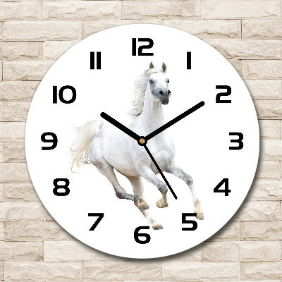 Horloge ronde Cheval arabe blanc