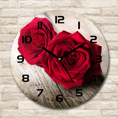 Pendule murale ronde Roses sur bois