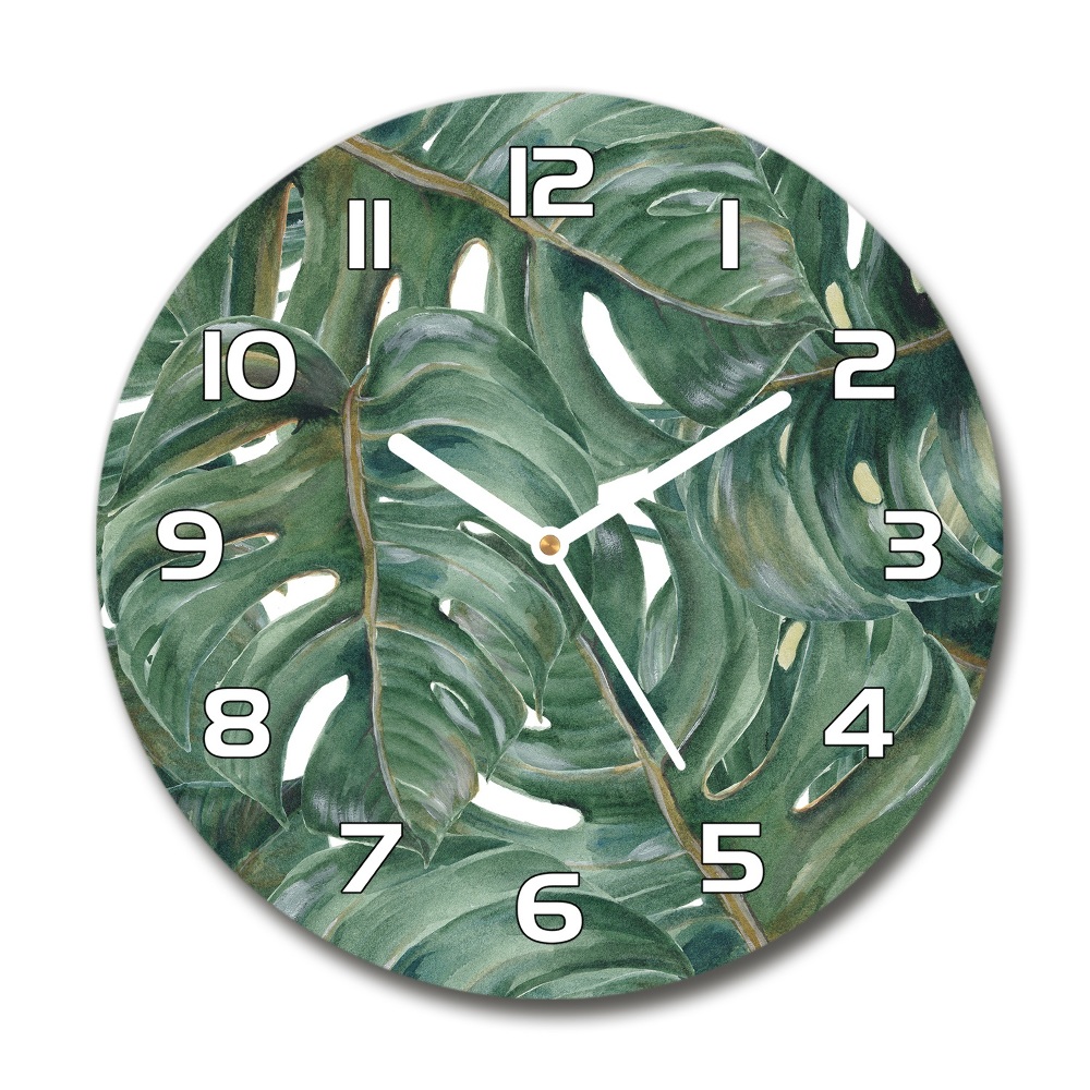 Horloge en verre ronde Monstera