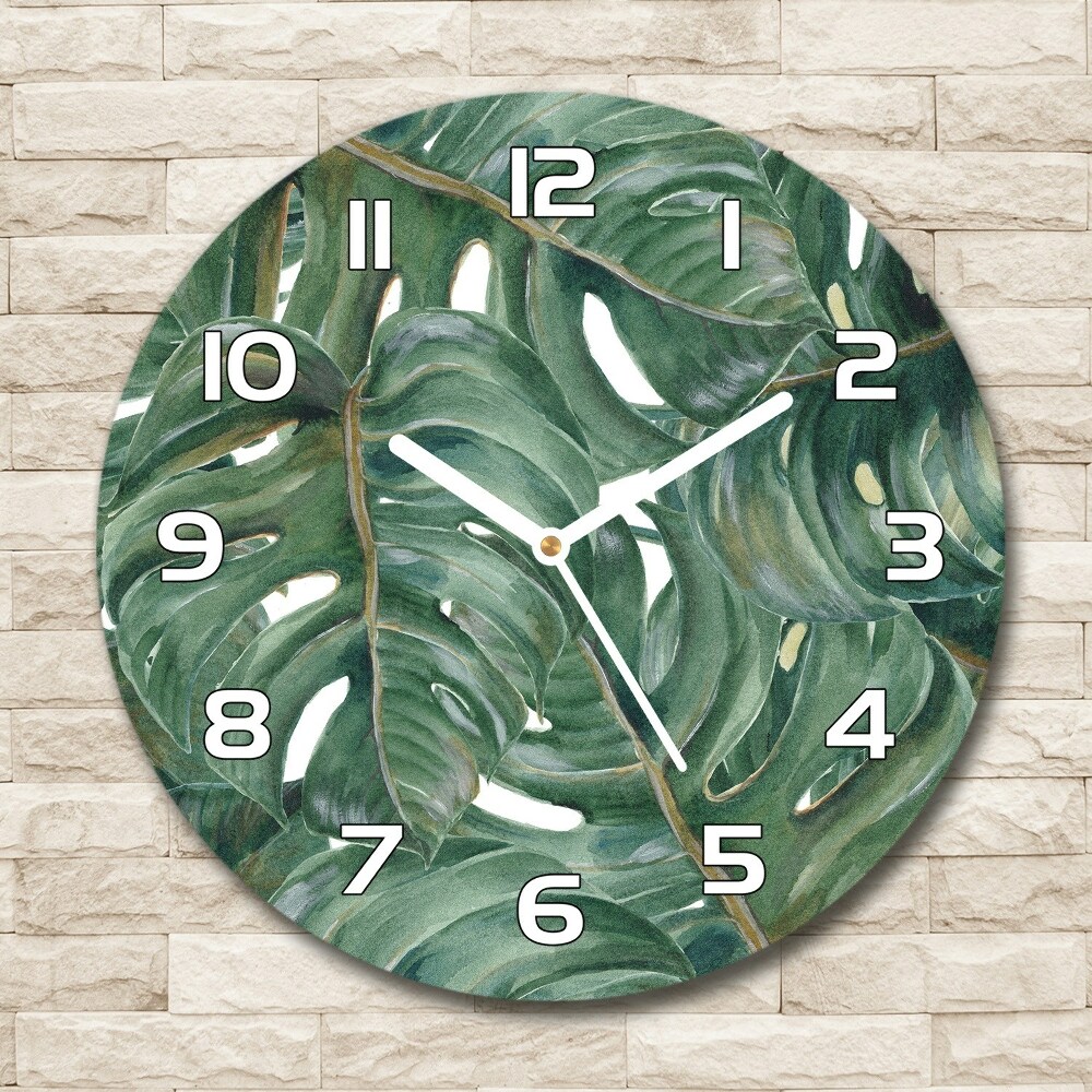 Horloge en verre ronde Monstera