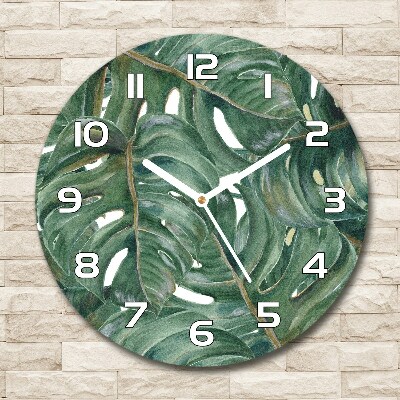 Horloge en verre ronde Monstera