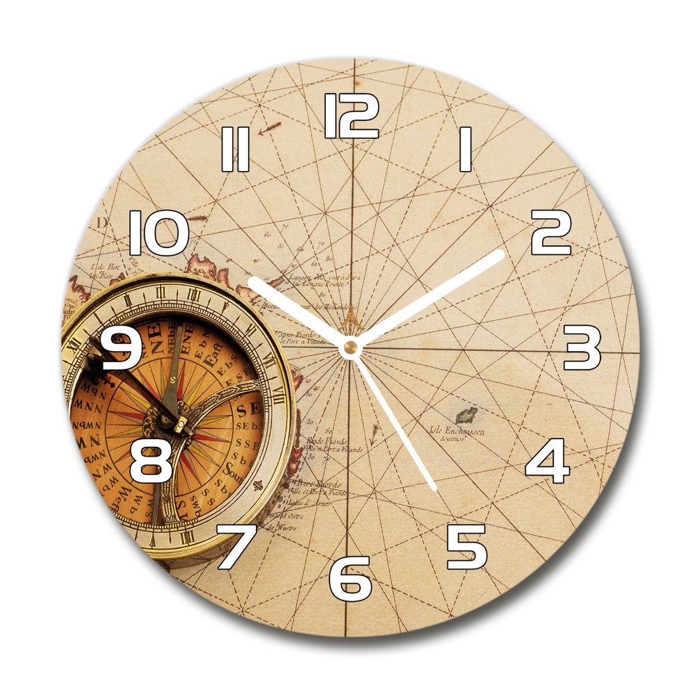 Horloge ronde Boussole sur une carte