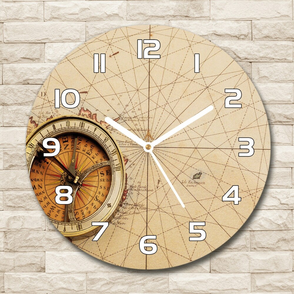 Horloge ronde Boussole sur une carte