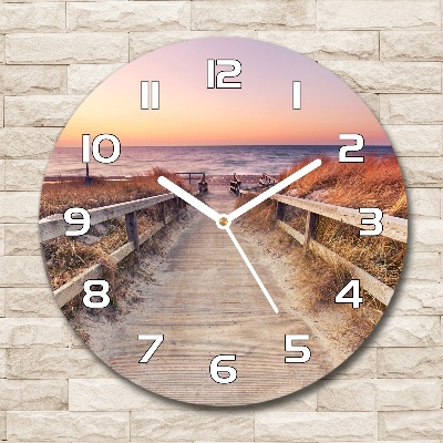 Horloge en verre ronde Chemin vers la plage