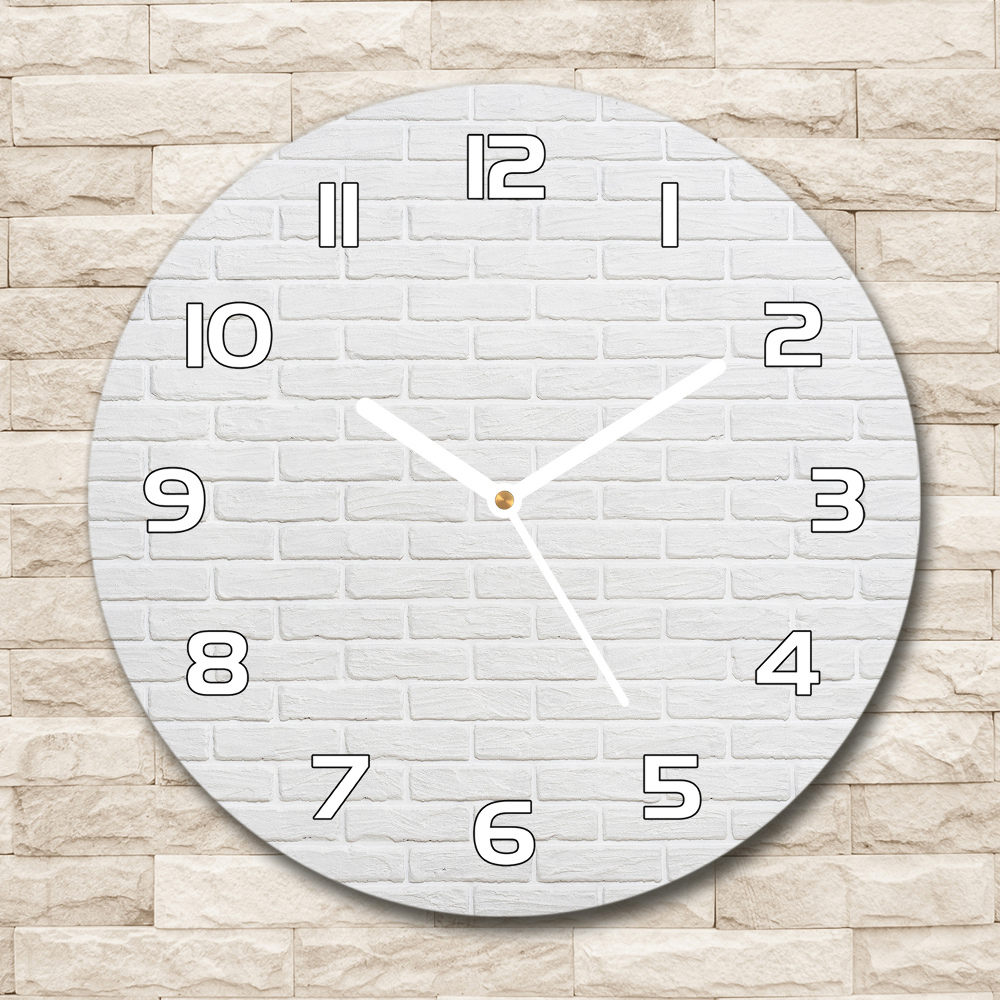 Horloge en verre ronde Mur de briques blanc