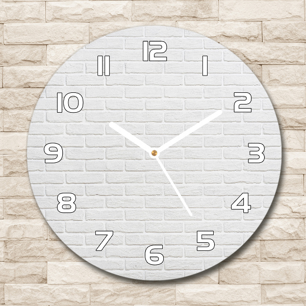 Horloge en verre ronde Mur de briques blanc