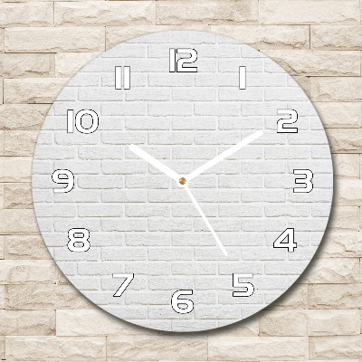 Horloge en verre ronde Mur de briques blanc