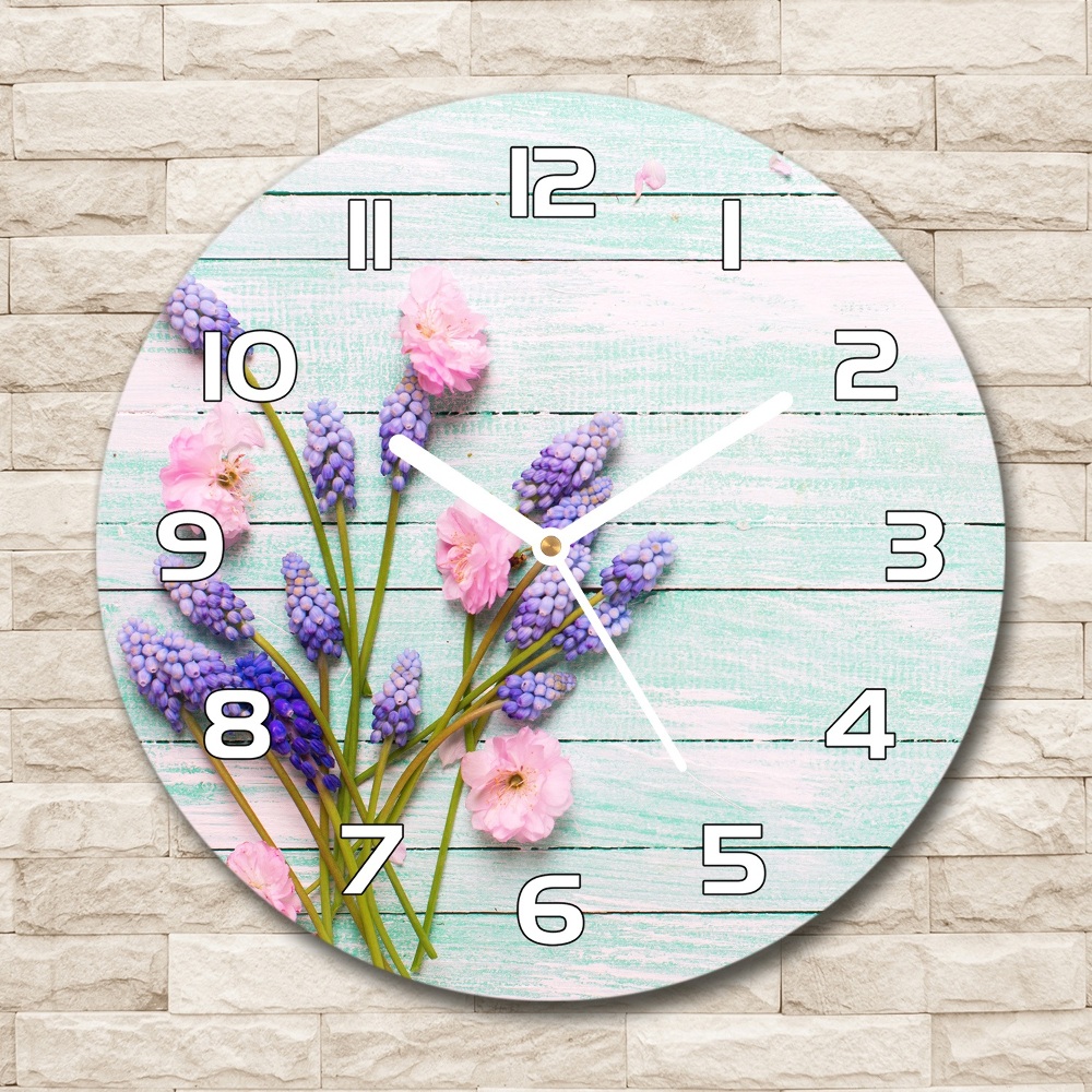 Horloge ronde en verre Lavande sur bois