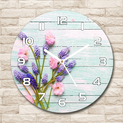 Horloge ronde en verre Lavande sur bois