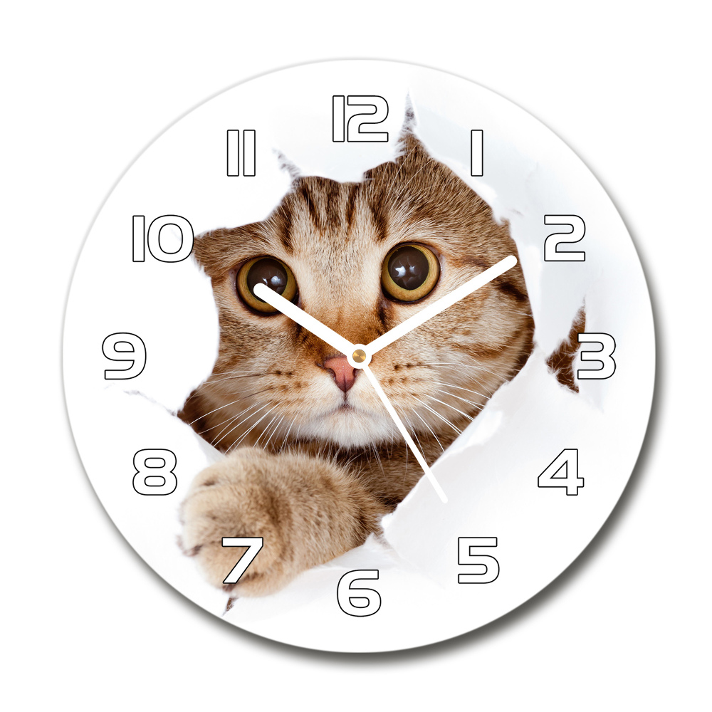 Horloge en verre ronde Chat