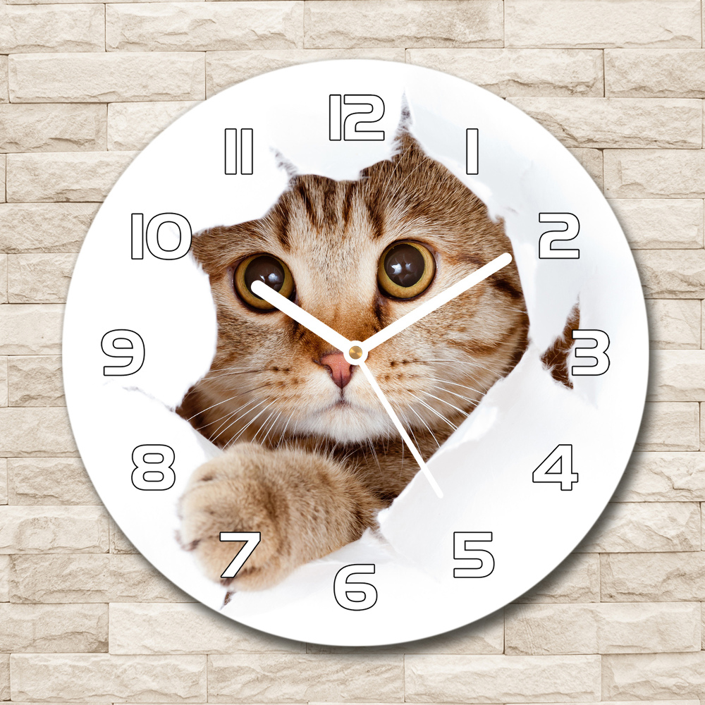 Horloge en verre ronde Chat