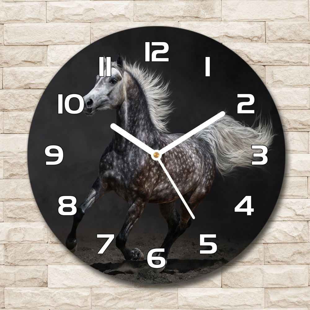 Pendule murale ronde Cheval gris d'Arabie