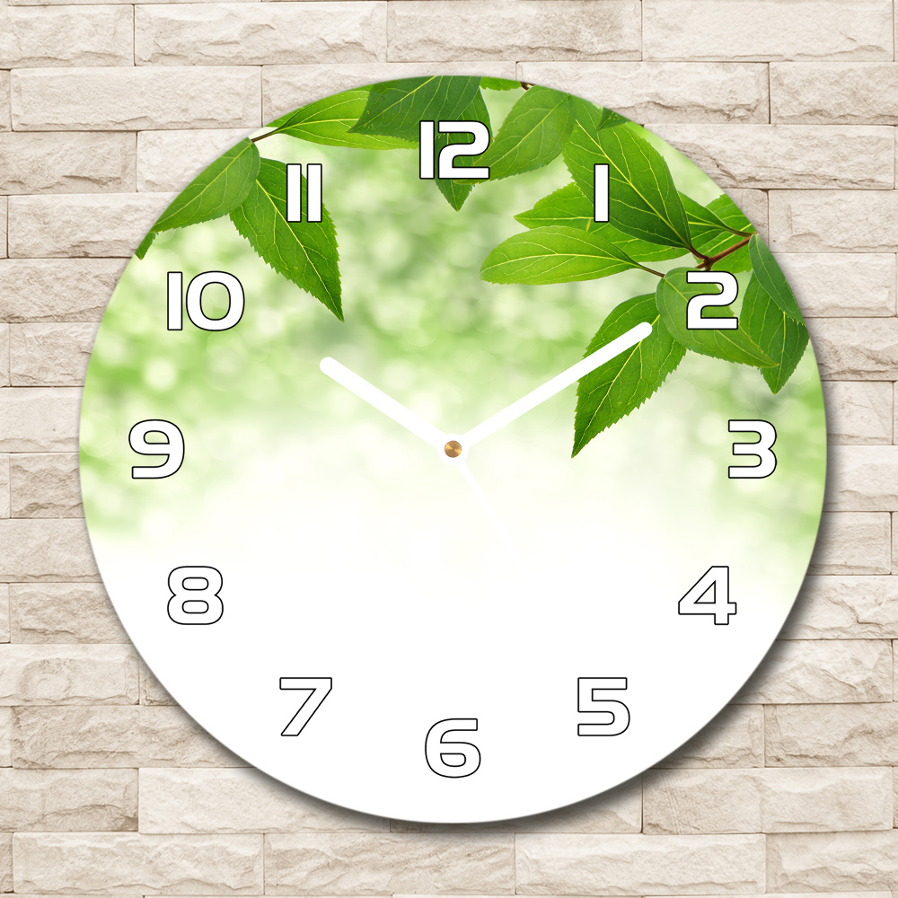 Horloge ronde murale Feuilles vertes