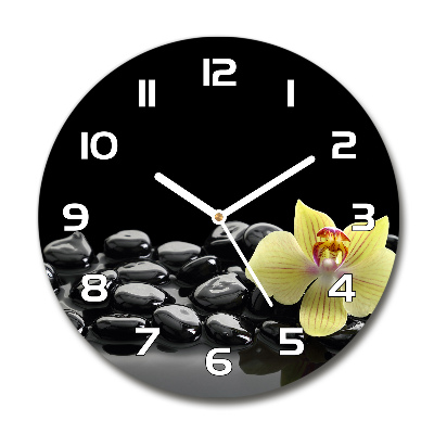 Horloge ronde murale Orchidée pierres zen