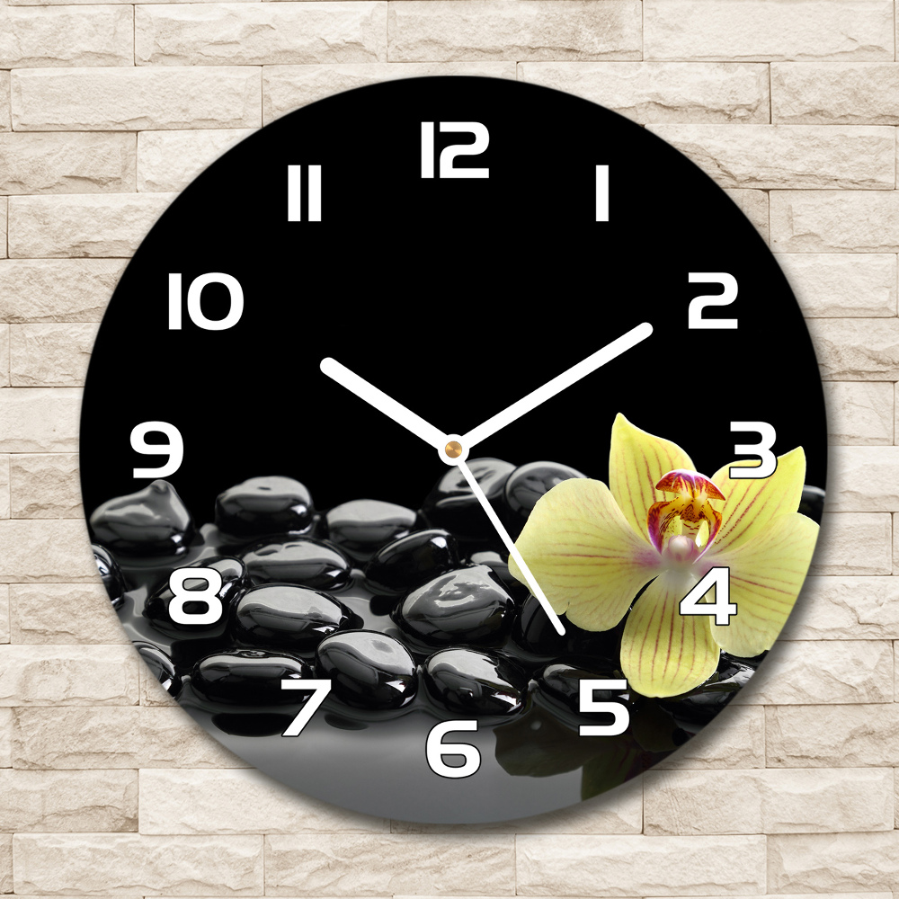 Horloge ronde murale Orchidée pierres zen