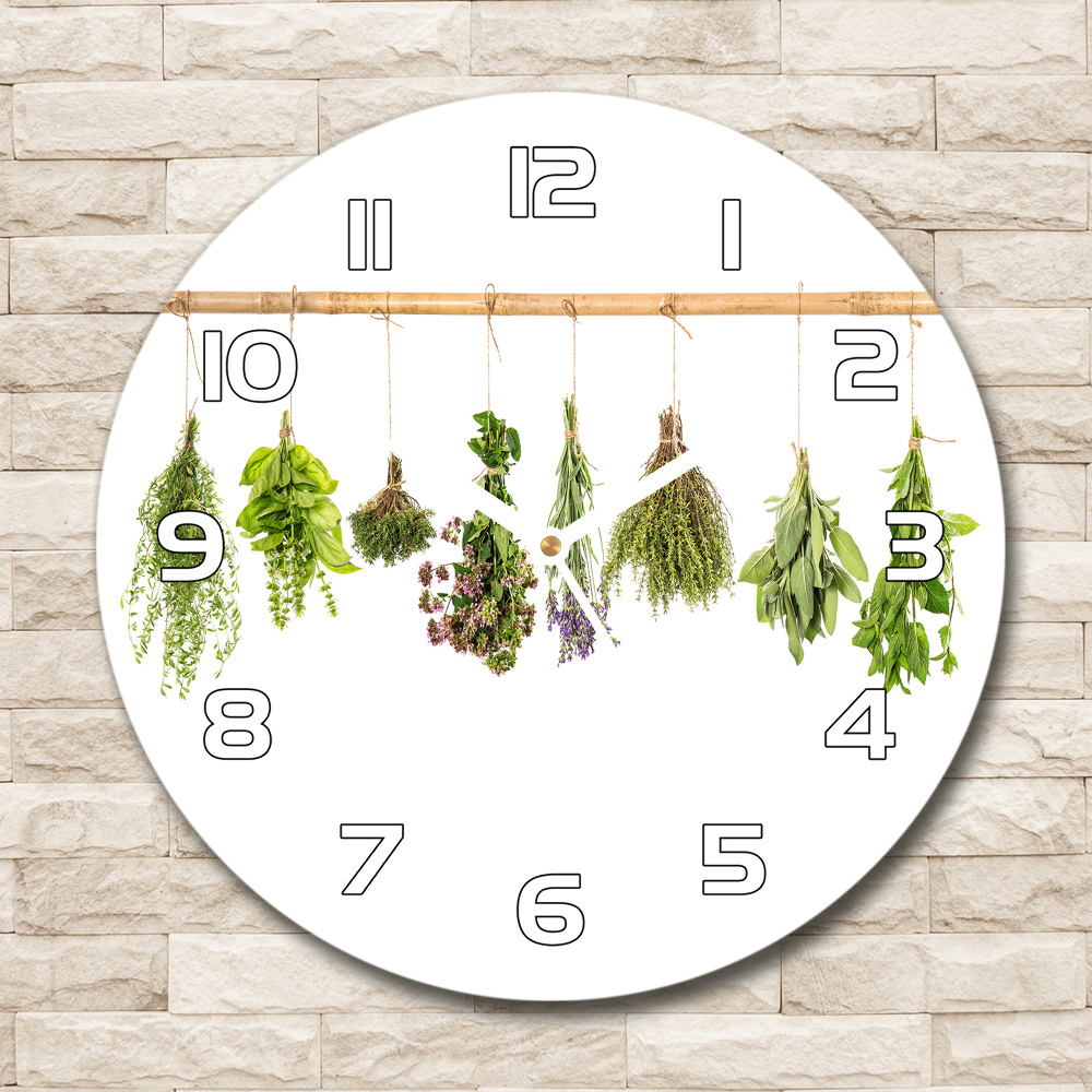 Horloge en verre ronde Herbes sur une ficelle