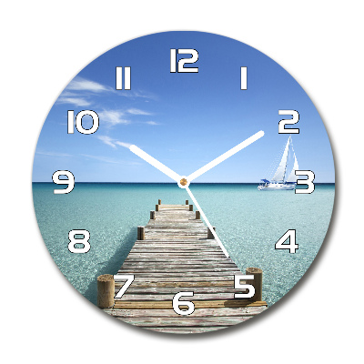 Horloge ronde murale Jetée en bois bateau à voile