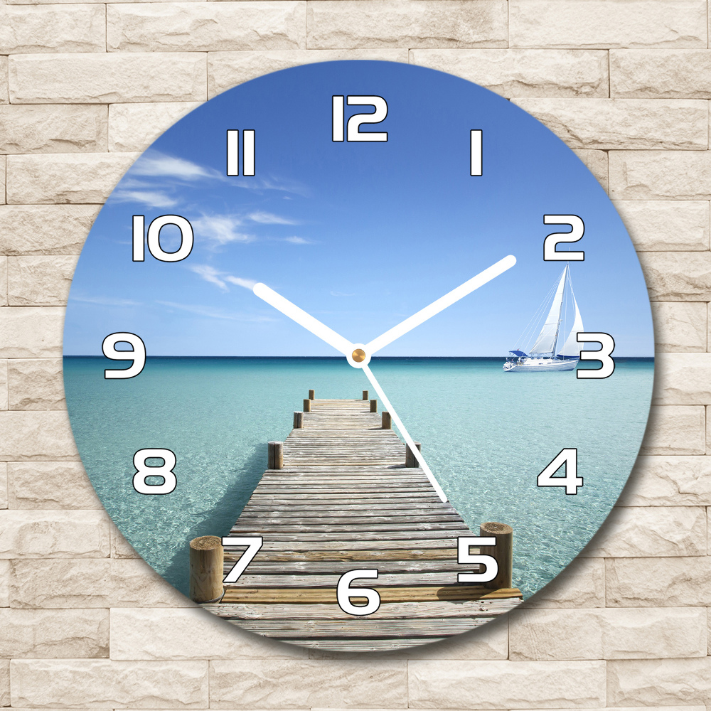 Horloge ronde murale Jetée en bois bateau à voile