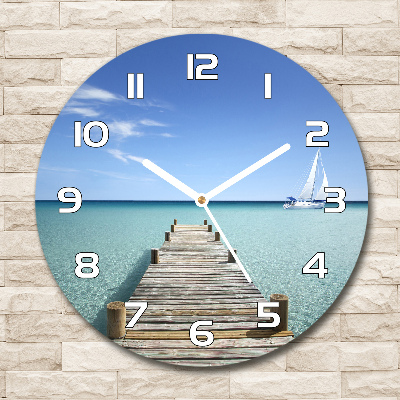 Horloge ronde murale Jetée en bois bateau à voile