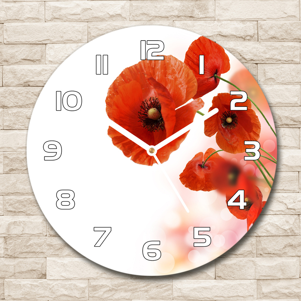 Horloge en verre ronde Coquelicots