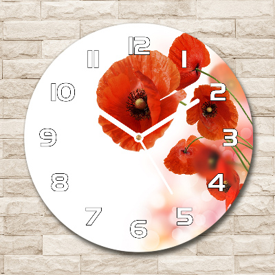 Horloge en verre ronde Coquelicots